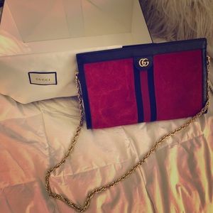 GUCCI Ophidia Red Suede Shoulder Bag